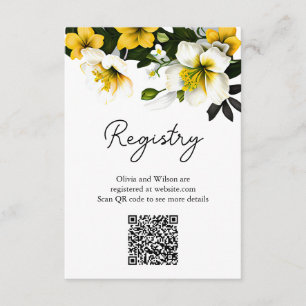 Elegant Yellow Floral QR Code Wedding Registry Begleitkarte