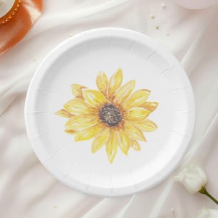 Elegant Yellow Floral Sunflower Baby Shower Pappteller