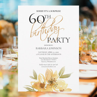 Elegant Yellow Floral Überraschung 60. Geburtstag Einladung