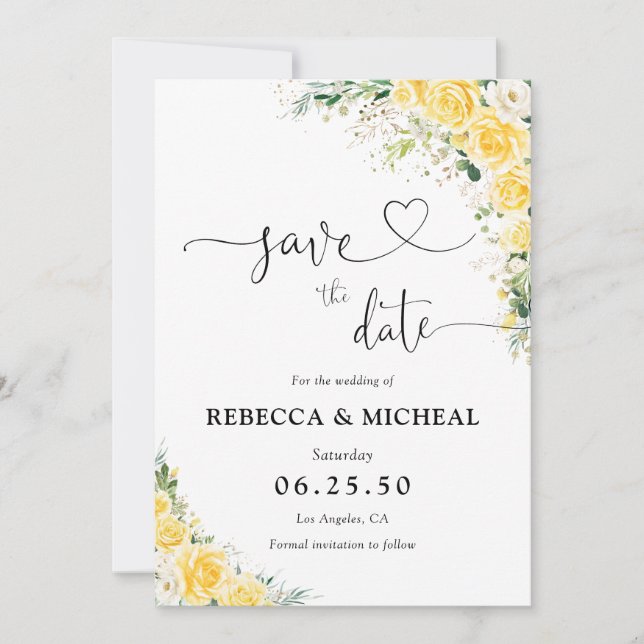 Elegant Yellow Floral Wedding Save The Date (Vorderseite)