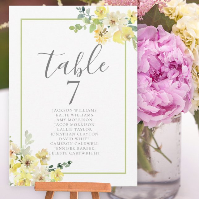 Elegant Yellow Floral Wedding Seating Chart Card (Von Creator hochgeladen)