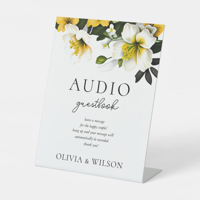 Elegant Yellow Floral Wedding Telefon Gästebuch Sockelschild (Vorderseite)