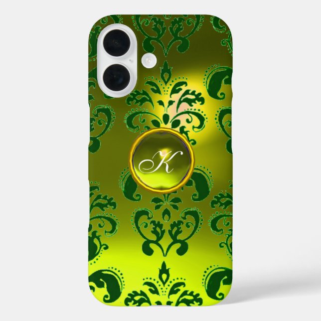 ELEGANT YELLOW GREEN DAMASK GEMSTONE MONOGRAMM Case-Mate iPhone HÜLLE (Rückseite)