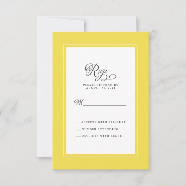 Elegant Yellow Grey Wedding Trendy Replik Umschlie RSVP Karte (Vorderseite)