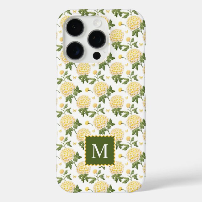 Elegant Yellow Hydragea Floral Monogram Case-Mate iPhone Hülle (Rückseite)