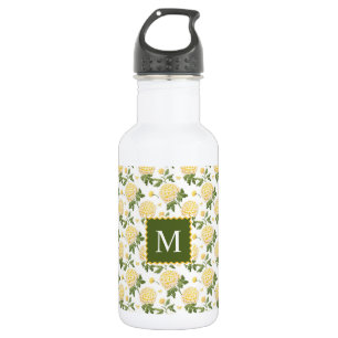 Elegant Yellow Hydragea Floral Monogram Edelstahlflasche