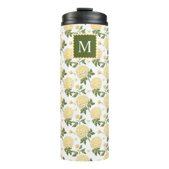 Elegant Yellow Hydragea Floral Monogram Thermosbecher (Vorderseite)