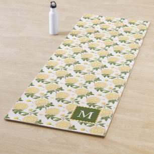 Elegant Yellow Hydragea Floral Monogram Yogamatte