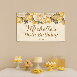 Elegant Yellow Ivory Cream Floral 90. Geburtstag Banner