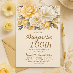 Elegant Yellow Ivory Cream Floral Überraschung 100 Einladung