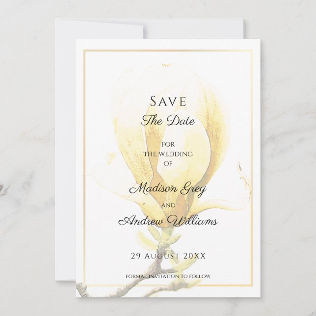 Elegant Yellow Magnolia Save the Date Einladung (Vorderseite)