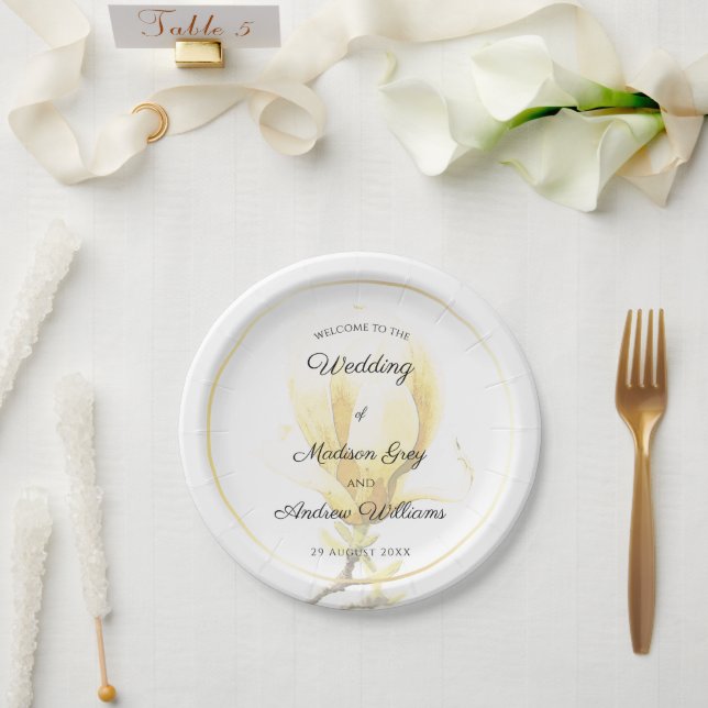 Elegant Yellow Magnolia Wedding Pappteller (Hochzeit)
