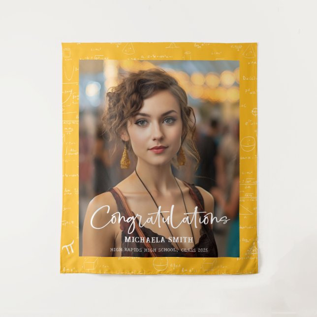 Elegant Yellow Math Congratulations Photo Graduate Wandteppich (Vorderseite)