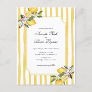 Elegant Yellow Mediterranean Lemon Wedding Feiertagspostkarte