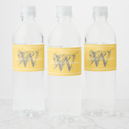 Elegant Yellow Monogram Initial Names Cool Wedding Wasserflaschenetikett