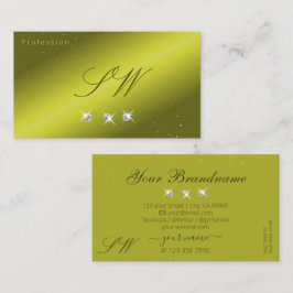 Elegant Yellow Olive Green Sparkle Jewels Initials Visitenkarte