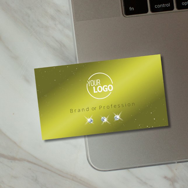Elegant Yellow Olive Green Sparkle Jewels Logo hin Visitenkarte (Von Creator hochgeladen)