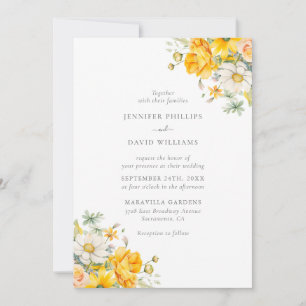 Elegant Yellow Peach Floral Wedding Einladung