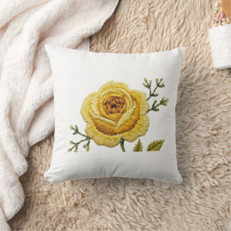 Elegant Yellow Rose Faux Embroidery Throw Pillow Kissen