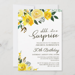 Elegant Yellow Rose Floral Überraschung 30. Geburt Einladung