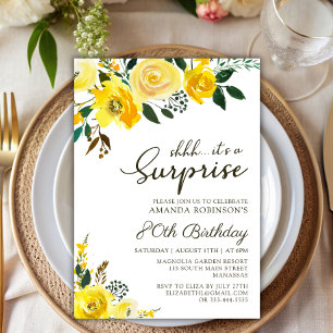 Elegant Yellow Rose Floral Überraschung 80. Geburt Einladung