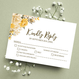 Elegant Yellow Rose Floral Wedding RSVP Karte