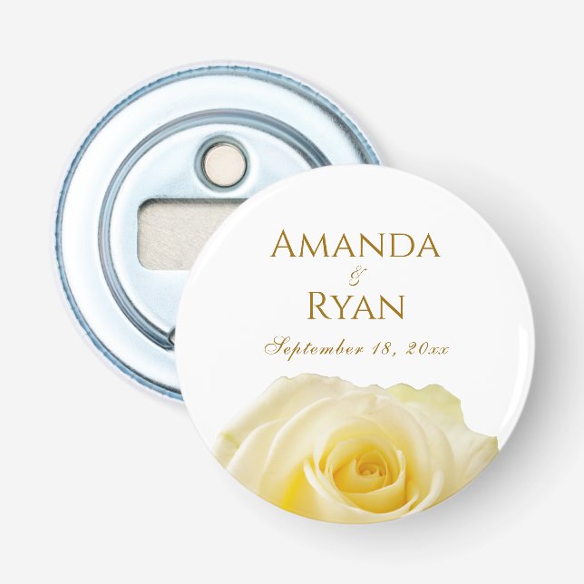 Elegant Yellow Rose Golden Floral Wedding Flaschenöffner (Vorderseite)