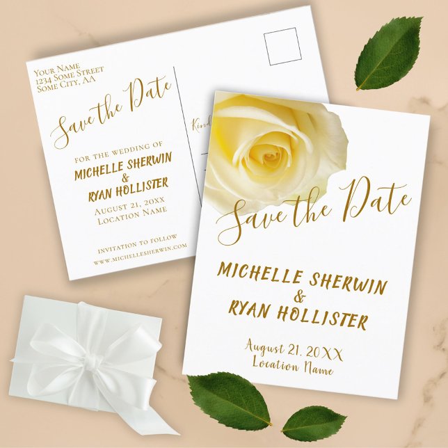 Elegant Yellow Rose Wedding Save the Date Ankündigungspostkarte (Von Creator hochgeladen)