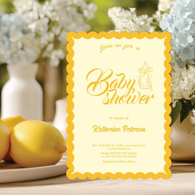 Elegant Yellow Scalloped Baby Shower Invitation Einladung (Von Creator hochgeladen)