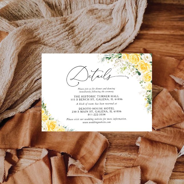 Elegant Yellow Wedding Details Card Begleitkarte (Von Creator hochgeladen)