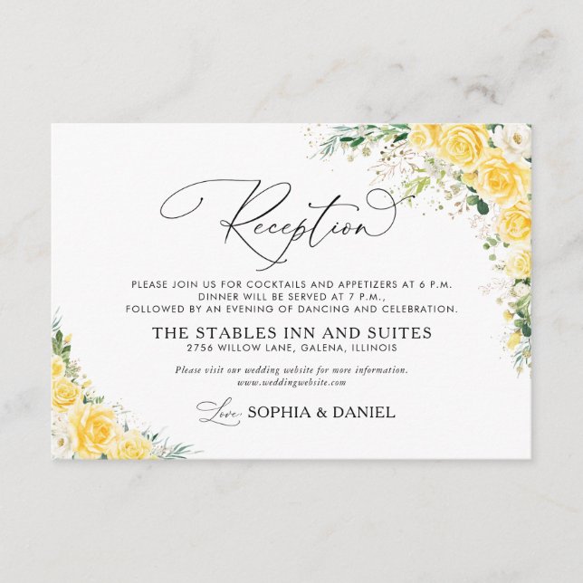 Elegant Yellow Wedding Reception Card Begleitkarte (Vorderseite)