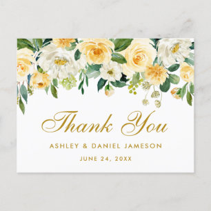 Elegant Yellow White Floral Wedding Vielen Dank Postkarte