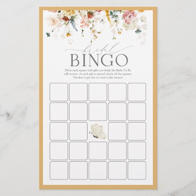 Elegant Yellow Wildblume Bridal Bingo Game (Vorderseite)