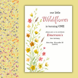 Elegant Yellow Wildflower 1st Birthday Party Einladung
