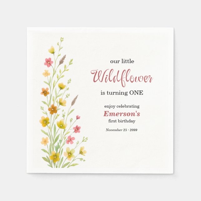 Elegant Yellow Wildflower 1st Birthday Party Serviette (Vorderseite)