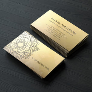 Elegant YOGA Instructor Black Gold Floral Mandala Visitenkarte