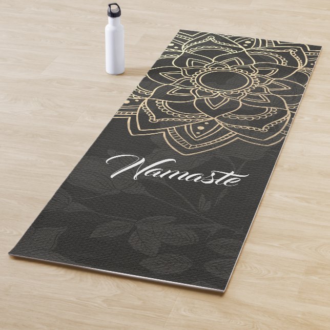 Elegant YOGA Instructor Black Gold Floral Mandala Yogamatte (Beispiel)