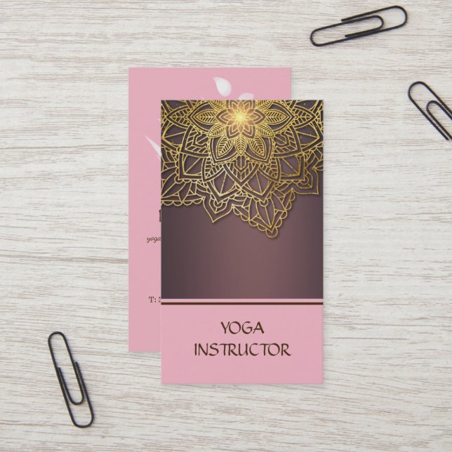 Elegant Yoga Instructor BlackWhite Floral Mandala Visitenkarte (Vorderseite/Rückseite Beispiel)