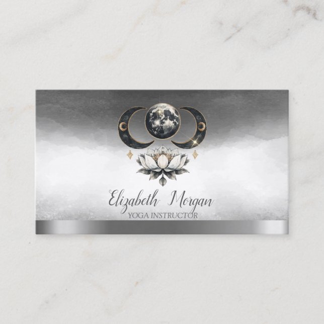 Elegant Yoga Instructor Lotus Moon Silver Visitenkarte (Vorderseite)