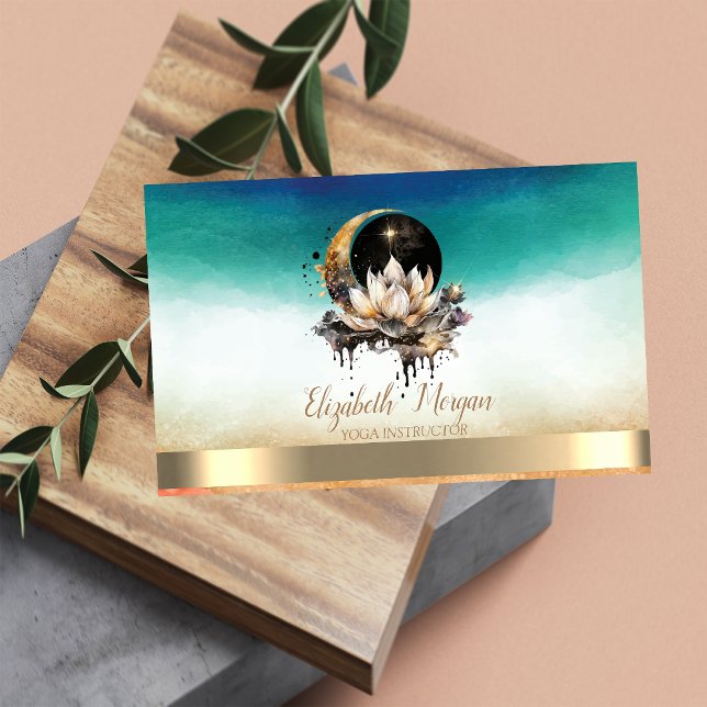 Elegant Yoga Instructor Lotus Moon Sun Visitenkarte (Von Creator hochgeladen)