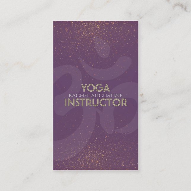 Elegant Yoga Instructor Om Symbol Lila und Gold Visitenkarte (Vorderseite)