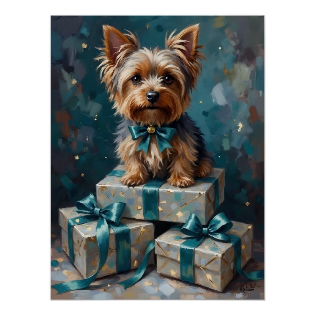 Elegant Yorkshire Terrier Dog Holiday Gift Stack Poster (Vorderseite)