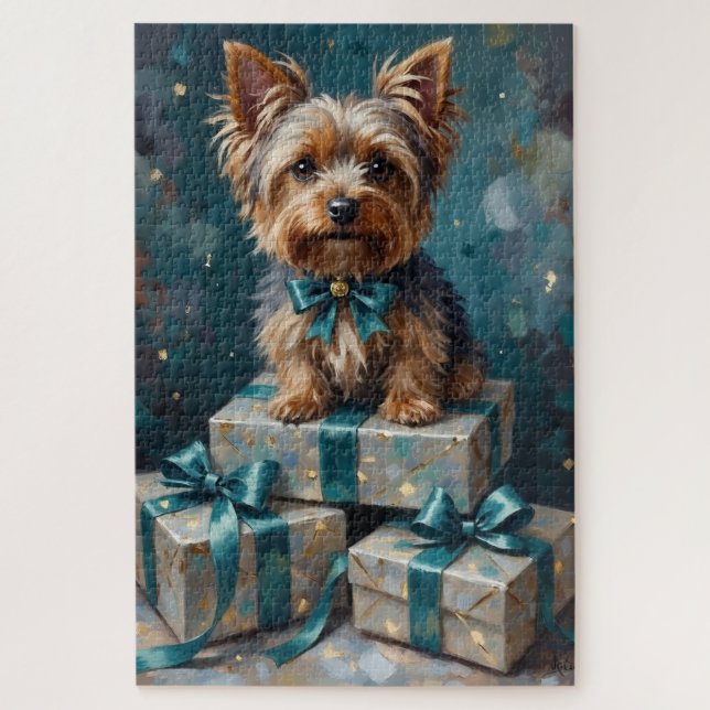 Elegant Yorkshire Terrier Dog Holiday Gift Stack Puzzle (Vertikal)