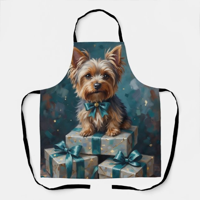 Elegant Yorkshire Terrier Dog Holiday Gift Stack Schürze (Vorderseite)