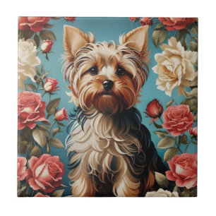 Elegant Yorkshire Terrier Rose Garden Fliese