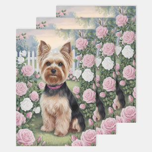 Elegant Yorkshire Terrier Rose Garden Geschenkpapier Set