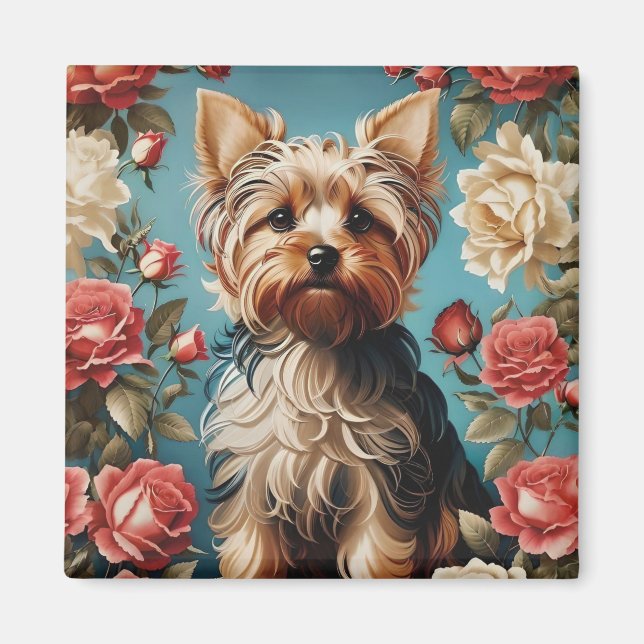 Elegant Yorkshire Terrier Rose Garden Magnet (Vorne)