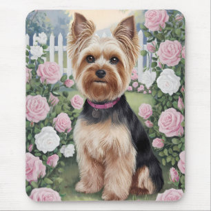 Elegant Yorkshire Terrier Rose Garden Malerei Mousepad