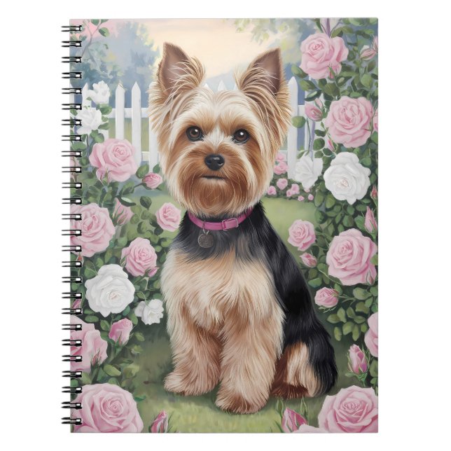 Elegant Yorkshire Terrier Rose Garden Malerei Notizblock (Vorderseite)