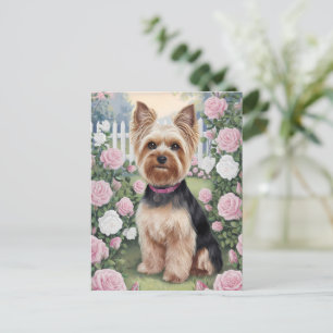 Elegant Yorkshire Terrier Rose Garden Malerei Postkarte